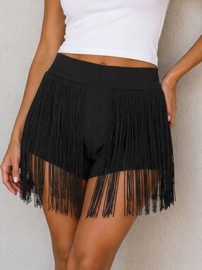Shein Shorts Womens Size 1XL Black Tassled 60s Clubwear Festival Boho Chic
